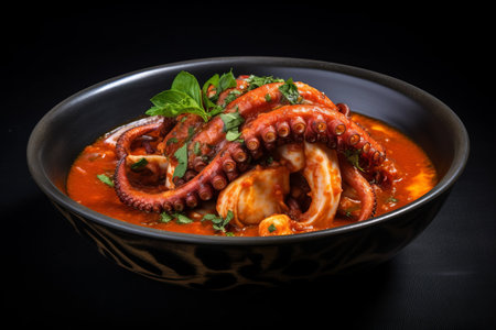 Savory Delight: Bowl with Octopus in Tangy Tomato Sauceの素材