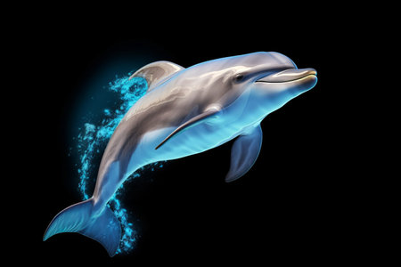 Graceful Solitude: A Captivating Dolphin Highlighted Against the Darknessの素材