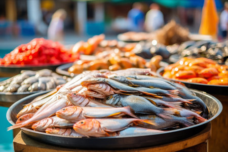 Picturesque Scenes at Jakarta Traditional Market: Abundance of Fish Varities Captured on July 22, 2023 in Batam, Indonesiaの素材