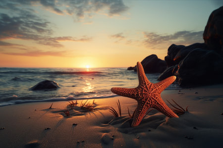 Serene Seashore Reflections: Starfish by the Seaの素材