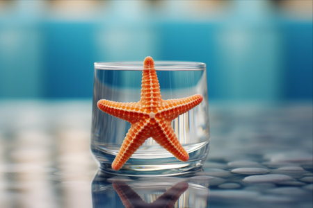 Mesmerizing Encounter: A Starfish Adorned on a Glass Aquariumの素材