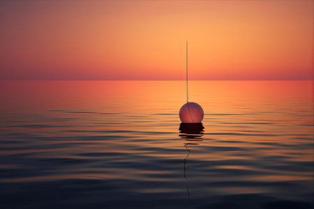 Serene Moments: A Fishing Float Silhouetted at Sunsetの素材