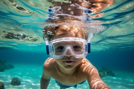 Underwater Adventures: A Memorable Summer Day at the Beach with the Snorkel-Wearing Childの素材