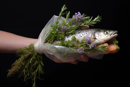 Delicate Aromas of Fresh Herbs Embrace the Succulent Troutの素材