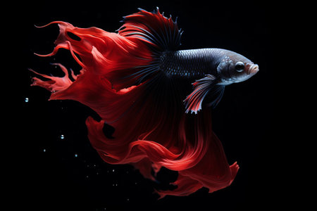 Enchanting Betta Fish Gliding Through an Alluring Black Backdrop - AR 3:2の素材