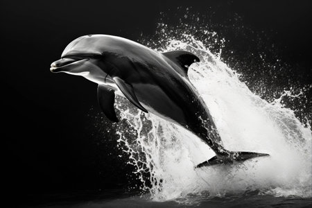 Majestic Contrasts: The Captivating Black and White Dolphin gracefully glides through the Watersの素材