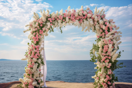 An Idyllic Wedding: Collecting Flowers amidst the Sky and Sea - AR 3:2の素材