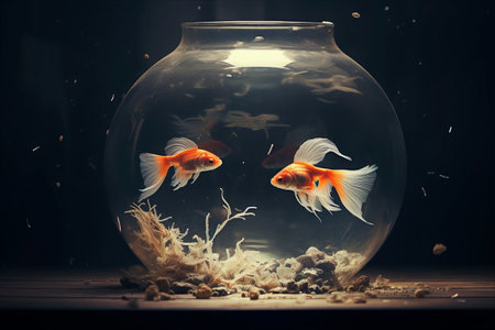 Glimmering Harmony: A Captivating Display of Two Fishes In an Illuminated Aquariumの素材