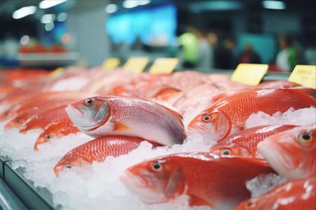 Visions of Ocean Harvest: A Defocused Glimpse into the Icy World of Fresh Seafood in a Retail Paradiseの素材