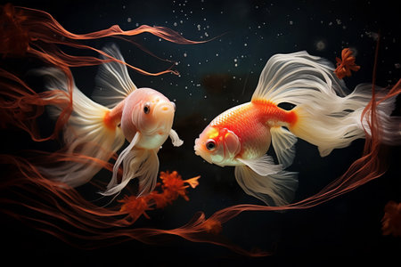 Glowing Spectacle: Two Captivating Fishes Illuminating an Aquariumの素材