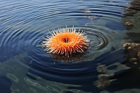 Mesmerizing Encounters: Discovering Sea Urchins on the Water Surfaceの素材
