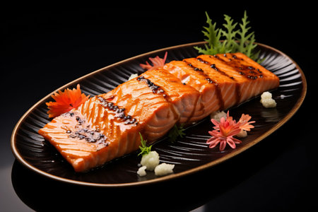 Deliciously Grilled Salmon Takes Center Stage in Authentic Japanese Cuisine - AR 3:2 Food Imageの素材