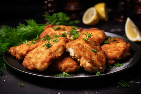 Savory Chicken Fillet Cutlet Plated with Perfection --ar 3:2の素材