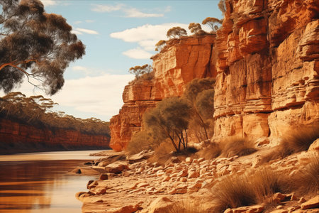 Majestic Sandstone Cliffs: Captivating Murray River Landscapes in South Australiaの素材