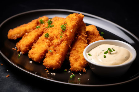 Savor the Perfection: Indulge in Crispy Breaded Fish Fingers with Irresistible Sauce!の素材