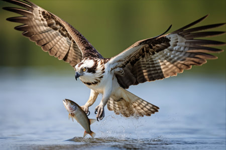 Captivating Capture: Majestic Osprey Gripping a Bass in its Talons â A Breathtaking 3:2 Aerial Displayの素材