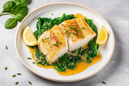 Savory Garlic Butter Baked Cod Fillet: A Delightful Dish with Fresh Spinachの素材