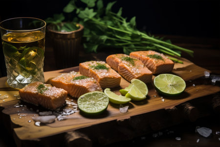 Tropical Delights: Zesty Lime Salmon Tapas Paired with Refreshing Homemade Ice Teaの素材