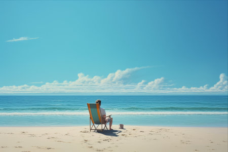 Basking in Solitude: Sun-kissed Pleasures of a Deserted Beach - AR 3:2の素材