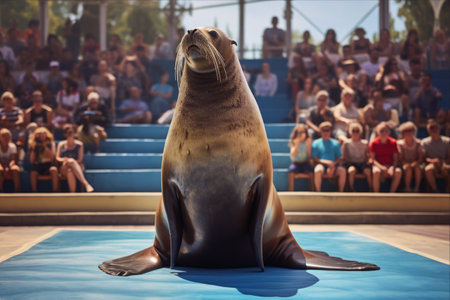A Captivating Display: Trained Sea Lion and Seals Stun on Dolphinarium's Platformの素材