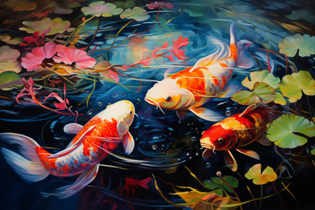 A Kaleidoscope of Color: Exploring the Vibrant Fishes in the Pondの素材