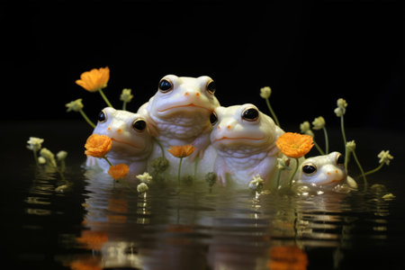 The Enchanting Encounter: Albino Frog's Pool Party with Cubs from AR 3:2の素材