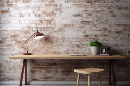 Modern Minimalism: Chic Mockup Workspace with Brick Wall Backgroundの素材