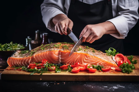 Master Chef's Perfectly Grilled Salmon: A Delightful Treat for Seafood Loversの素材