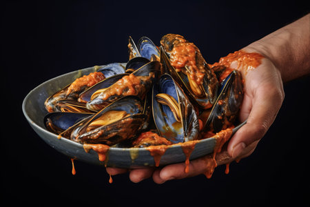An Artful Take: Capturing Cooked Mussels on the Handの素材