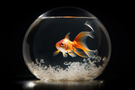 Captivating Curiosity: A Curious-Looking Goldfish in a Fishbowlの素材