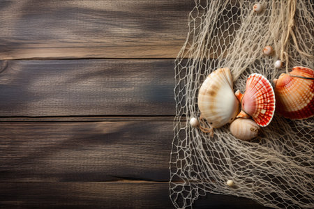 Serenity Unleashed: Capturing Ocean Treasures with a Seashell-Adorned Fishing Netの素材