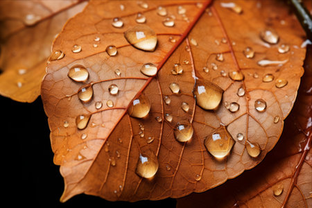 A Captivating Close-up: Water-Drenched Detail of a Tulip Tree's Dry Autumn Leaf -AR 3:2の素材