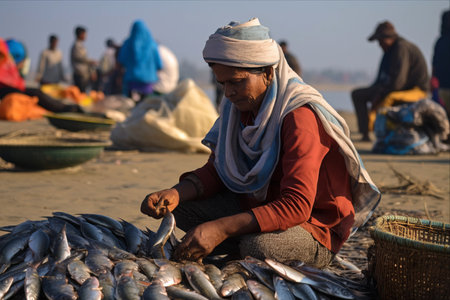 Exploring the Thriving Market for Diverse Bengali Fish at Digha, West Bengalの素材