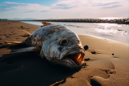 Foul Discovery: Dead Fish Unearthed on a Devastated Seashoreの素材