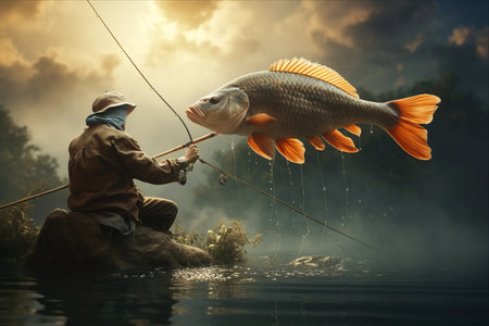 Carp Fishing: A Traditional Tale of Triumph on the Riverの素材