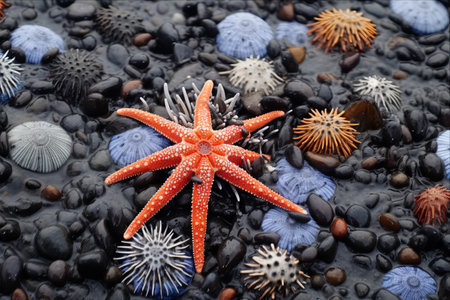 Mesmerizing Ocean Life Encounters: Vibrant Starfish, Urchins, and Enigmatic Tidesの素材