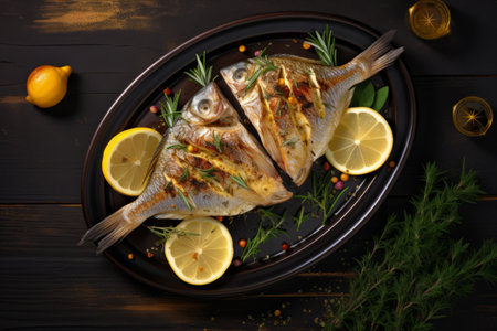 Citrus-infused Delight: Tempting Grilled Dorado or Sea Bream Fish with Lemonの素材