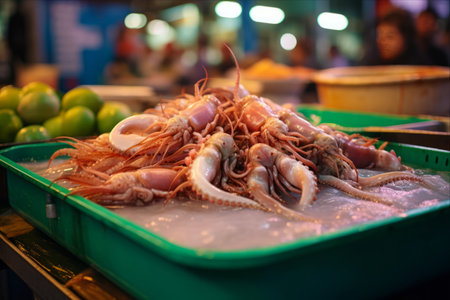 The Fresh Delicacy of Asian Market: Exquisite Squid Finds - AR 3:2の素材