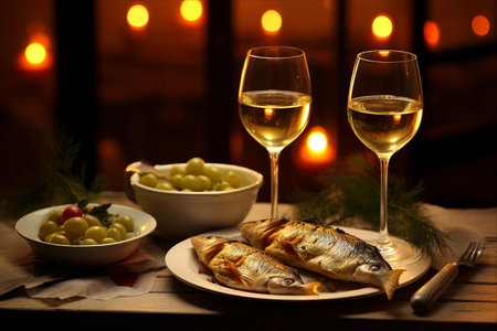 A Divine Duo: Indulging in a Fishy Feast with White Wine Magic - AR 3:2の素材