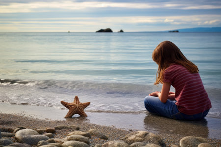 Awe-struck: A Girl's Encounter with a Sea Star in Hawke's Bay, New Zealandの素材