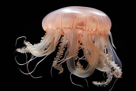 Enigmatic Beauty: A Close-Up Encounter with a Cannonball Jellyfish in the Flowの素材