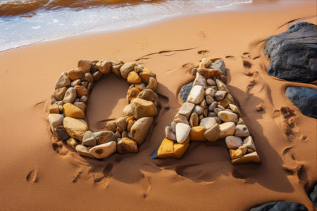 Unveiling the Essence of Goa: A Captivating Still Life of Inscribed Letters on Sandy Shores - AR 3:2の素材