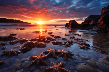 Captivating Beauty: A Mesmerizing Sunset and Majestic Starfish Along Tolama Coast -AR 3:2の素材