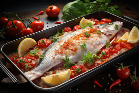 Dorado Delight: Savory Raw Fish Fillet for Baking in Oven Tray - AR 3:2の素材