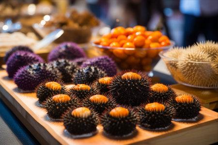 Savoring the Delicacies: A Captivating Exhibition of Selectively Focused Sea Urchins Ready to Indulgeの素材