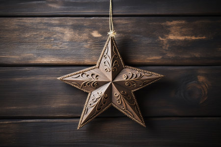 Enchanting Christmas Star Shines on Rustic Wooden Background (AR 3:2)の素材