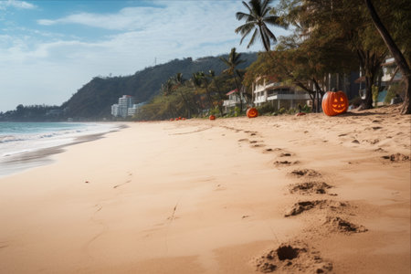 Haunting Halloween Haunt: Demonic Footprints and Ghostly Encounters on Phuket's Spooky Sandy Beachの素材