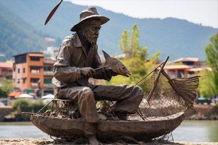 The Charming Fisherman Sculpture: A Captivating Artwork in Fethiye, Turkey's Sehit Fethi Bey Parkiの素材