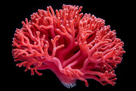Coral Splendor: Vibrant Colr Coral Exquisitely Isolated on a Captivating Black Backgroundの素材