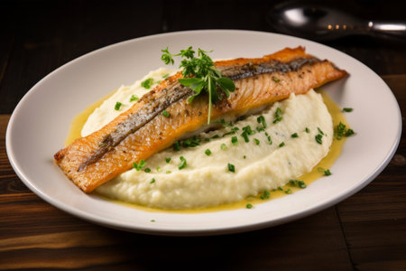Crispy Roasted Trout with Polenta and Creamy Garlic Sauceの素材